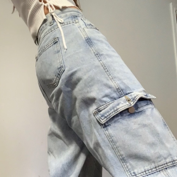 Vintage High Waist Baggy Cargo Denim Jeans size 26/27 - Picture 4 of 9